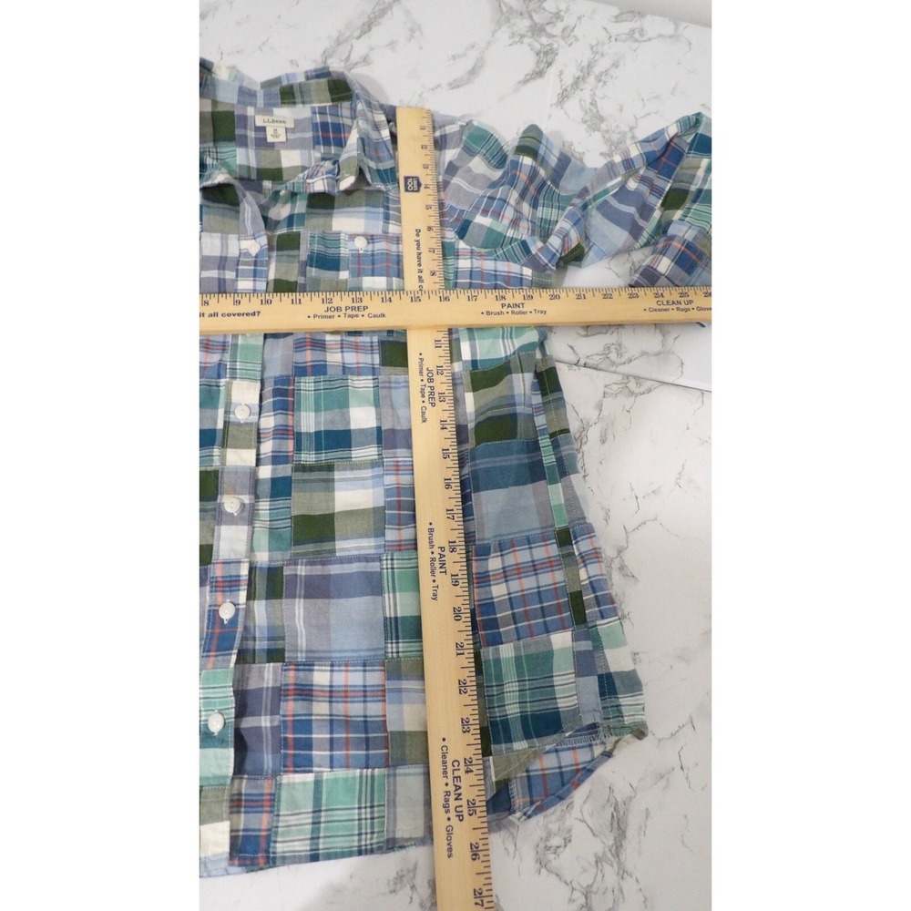 Ll Bean Patchwork Plaid Button Front Top Shirt Bl… - image 5